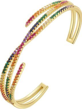 Adjustable Rainbow Crystal Bangle Bracelet with AAA+ Cubic Zirconia